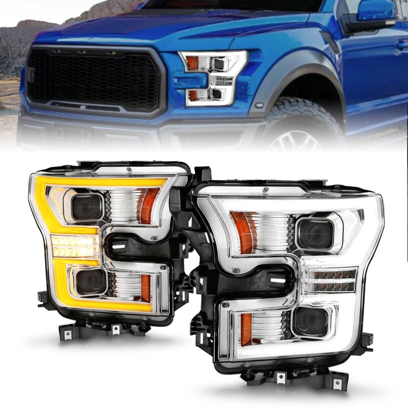 ANZO 15-17 Ford F-150 Chrome LED Projector Plank Style DRL w/Initiation Light Halogen Models 111605