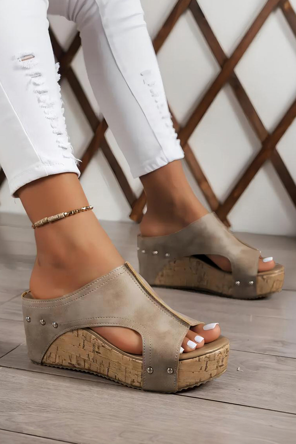 Gianna Pu Leather Wedge Slippers