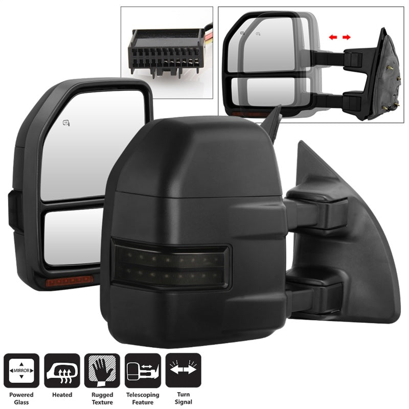 SPYDER xTune 08-15 Ford F-250 SD Heated Adj LED Signal Power Mirror - Smk (MIR-FDSD08S-G4-PW-RSM-SET) 9943126