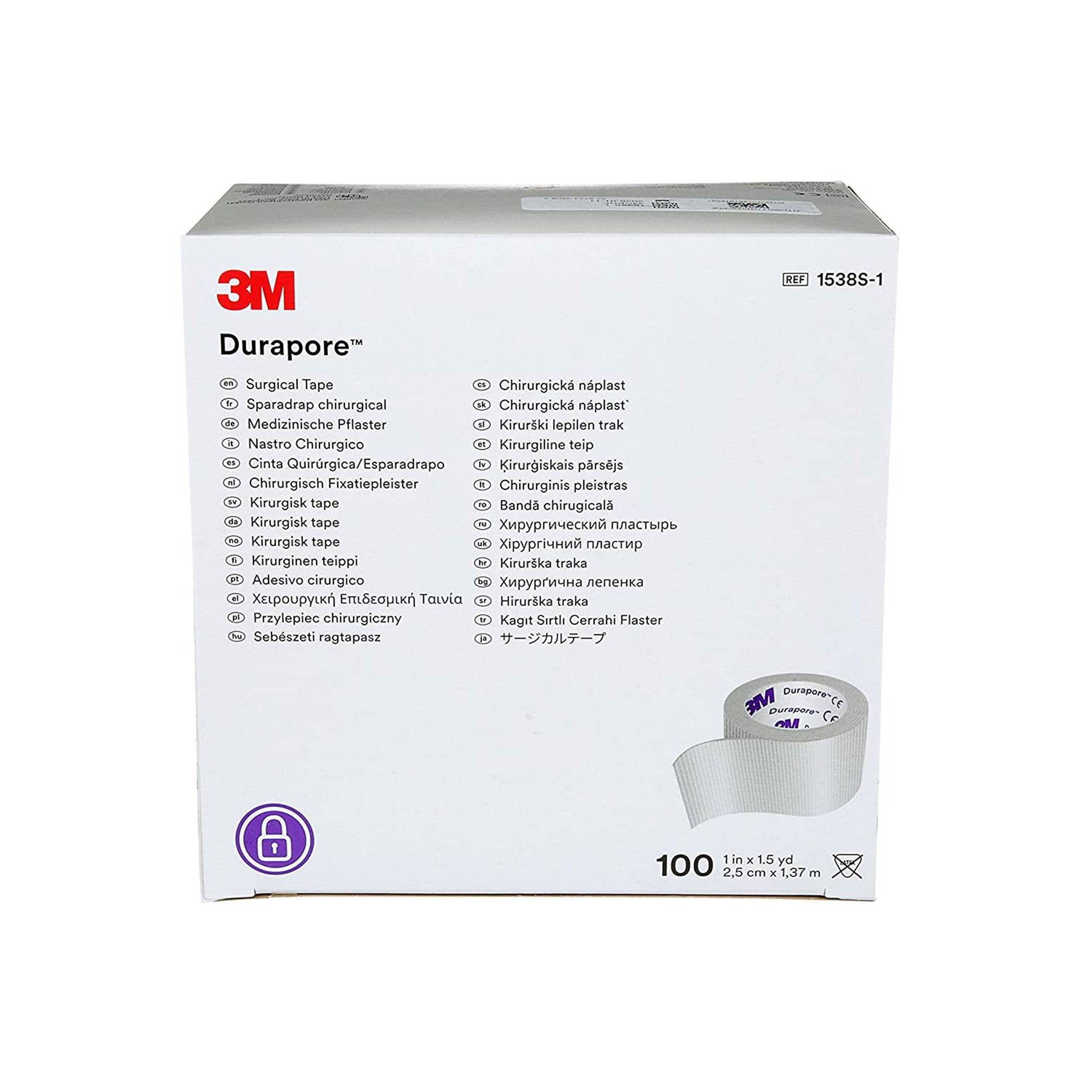 3M™ Durapore™ Silk-Like Cloth Medical Tape, 1 Inch x 1-1/2 Yard, White 1538S-1