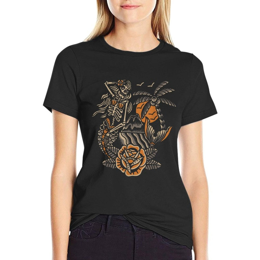 Mermaid Skeleton Traditional Tattoo Old School Tattoo Flash  Polyester Blend T-Shirt