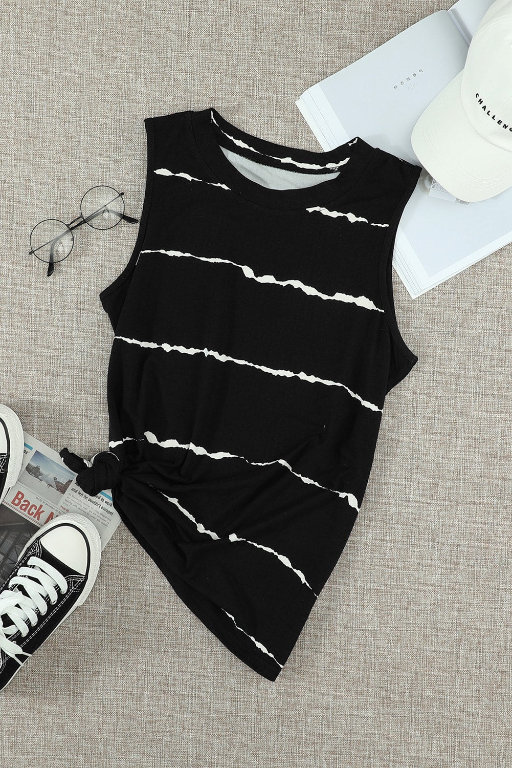 Apricot Allover Leopard Print Round Neck Tank Top