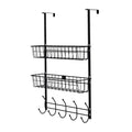 Over The Door Hooks Organizer Door Towel Rack Hanger 5 Hooks with 2 Metal Baskets for Bathroom Bedroom Kitchen Storage Shelf