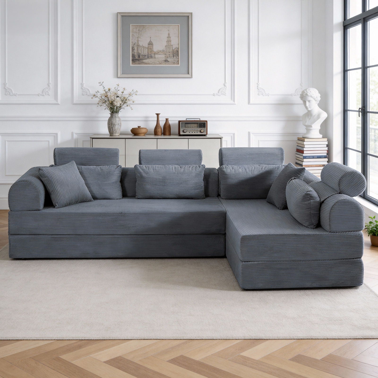 Modern L-Shape Modular Sectional Sofa, Compressed Design