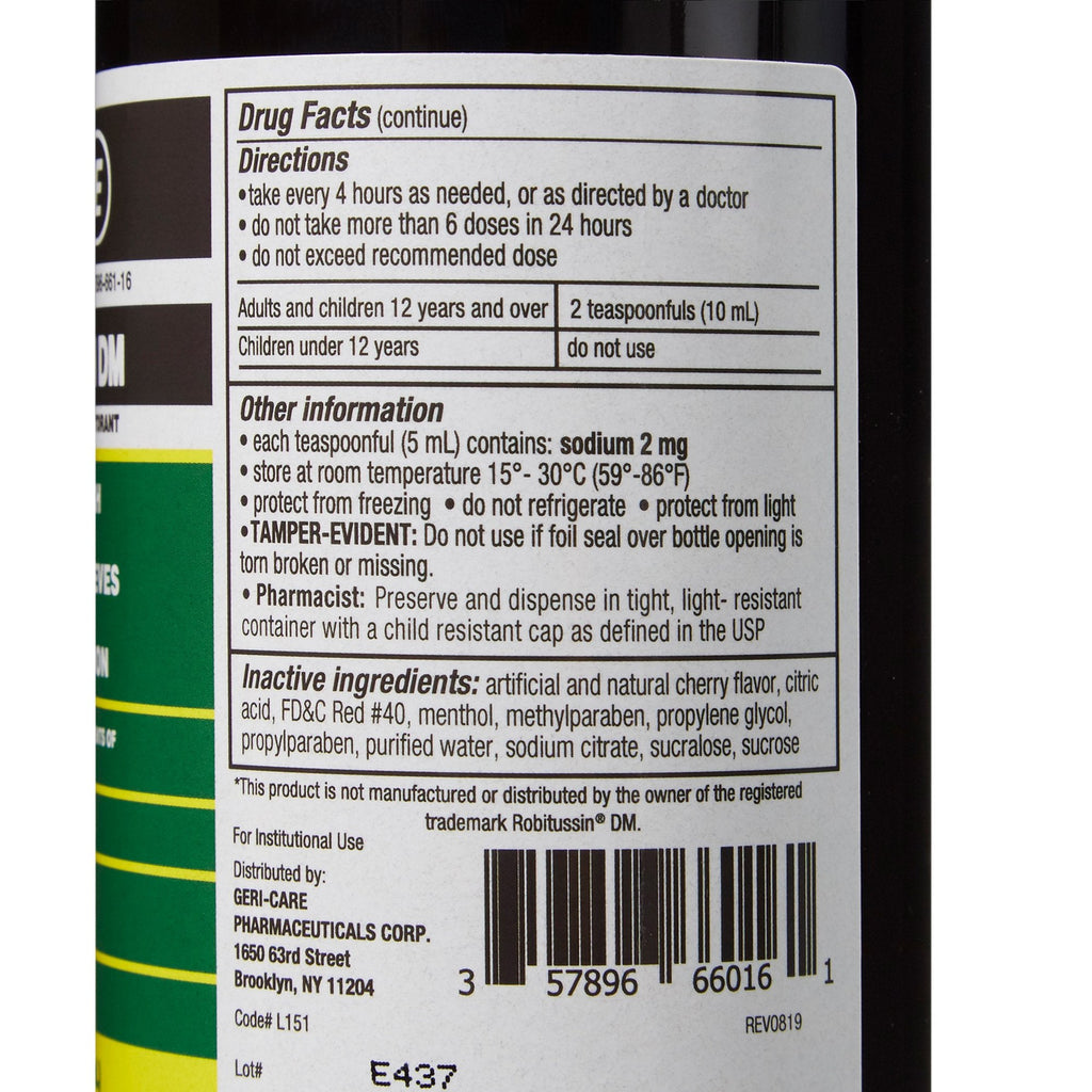 Geri-Care® Guaifenesin / Dextromethorphan Cold and Cough Relief, 16-ounce Bottle QRDM-16-GCP