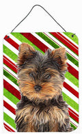 Candy Cane Holiday Christmas Yorkie Puppy / Yorkshire Terrier Wall or Door Hanging Prints Aluminum Metal Sign Kitchen Wall Bar Bathroom Plaque Home Decor Front Door Plaque, 12x16, Multicolor