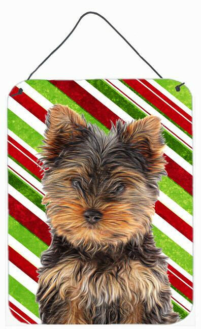 Candy Cane Holiday Christmas Yorkie Puppy / Yorkshire Terrier Wall or Door Hanging Prints Aluminum Metal Sign Kitchen Wall Bar Bathroom Plaque Home Decor Front Door Plaque, 12x16, Multicolor