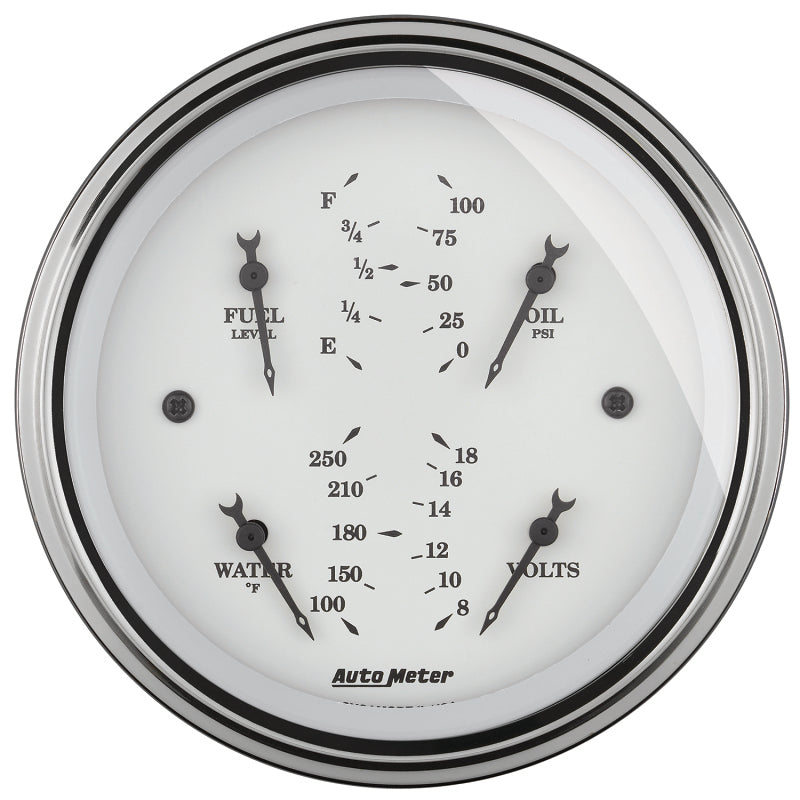 AutoMeter Gauge Quad 3-3/8in. 0 Ohm(e) to 90 Ohm(f)Elec Old Tyme White 1614
