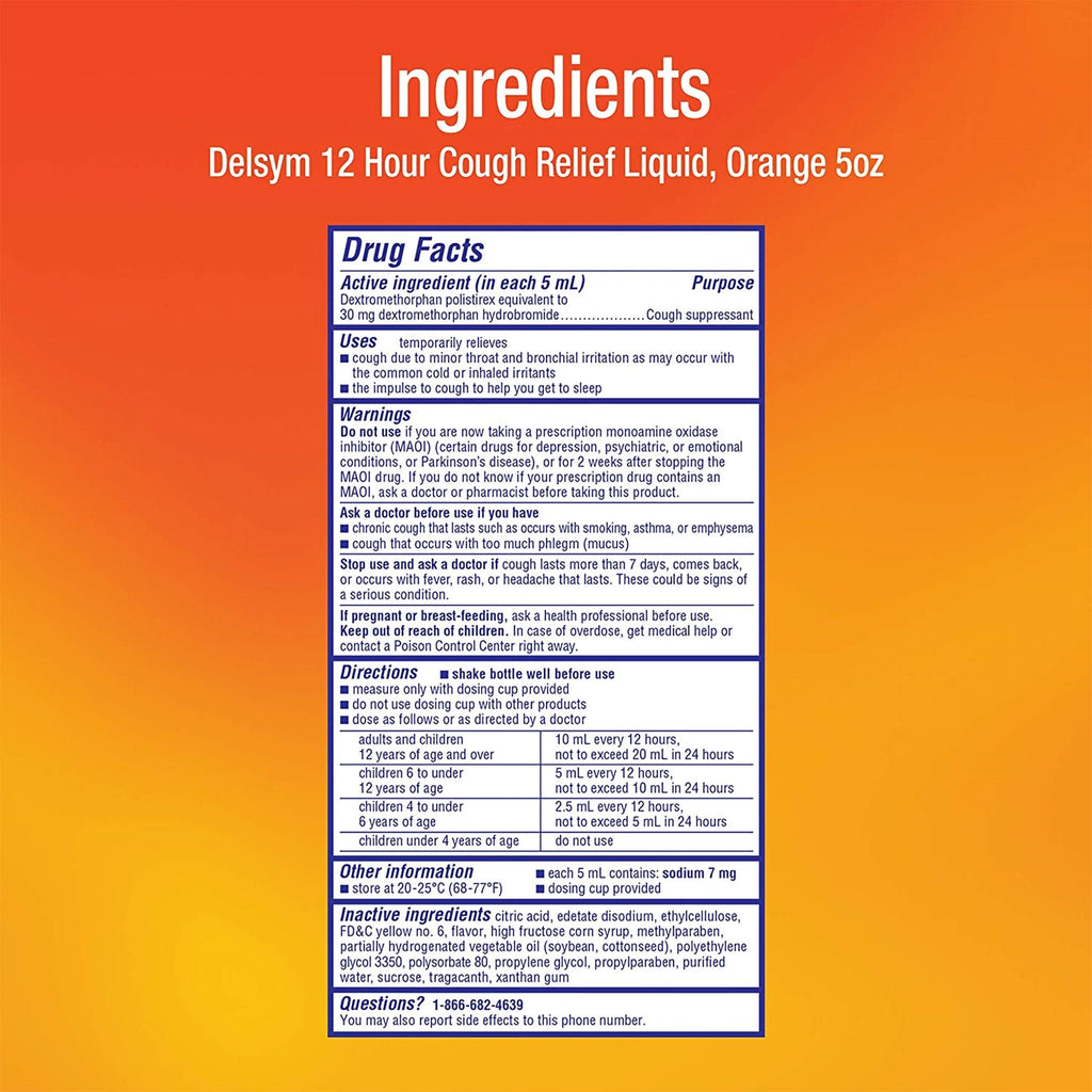 Delsym® Dextromethorphan Cold and Cough Relief 63824017565
