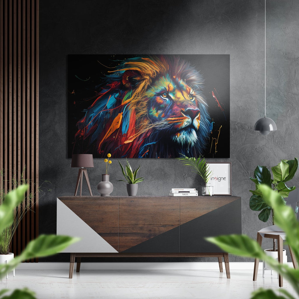 Feathered Blue Mane Lion Brushed Aluminum Dibond Wall Art