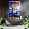 Silver Hair Artist Portrait Dollar Signs Brushed Aluminum Dibond Wall Art