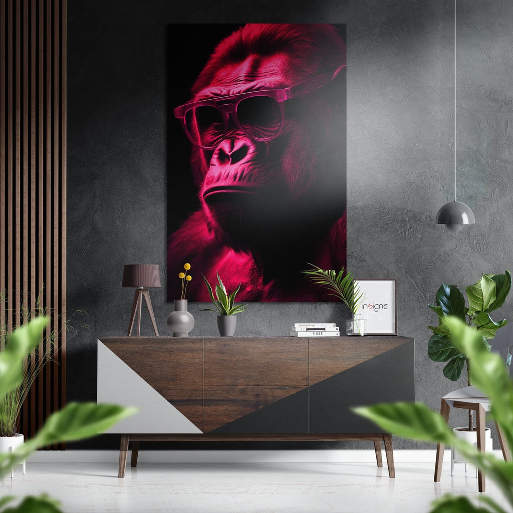 Magenta Gorilla in Sunglasses Brushed Aluminum Dibond Wall Art