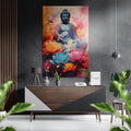 Meditating Buddha with Lotus Blooms Brushed Aluminum Dibond Wall Art