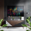 Neon Glitch City Skyline Bars Brushed Aluminum Dibond Wall Art