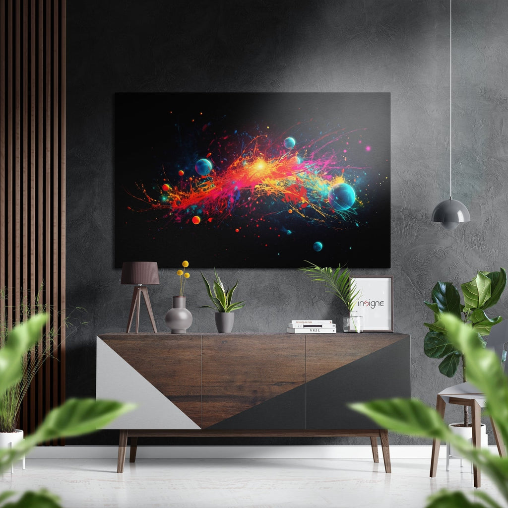 Planets and Paint Splash Brushed Aluminum Dibond Wall Art