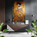 Klimt Golden Mosaic Lady Portrait Brushed Aluminum Dibond Wall Art