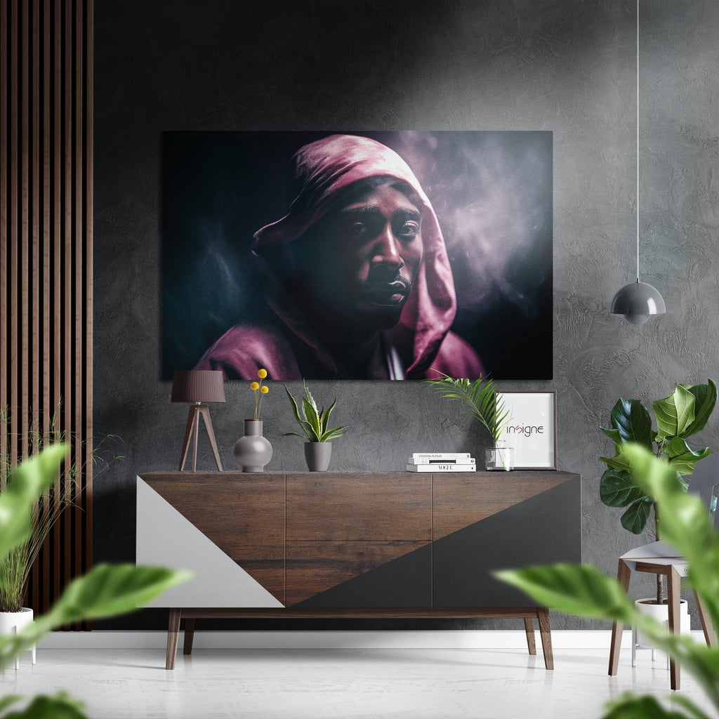Pink Hooded Rapper In Smoke Brushed Aluminum Dibond Wall Art