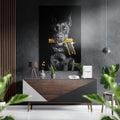 Black Doberman With Gold Pistol Brushed Aluminum Dibond Wall Art