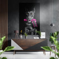 Black Doberman With Pink Pistol Brushed Aluminum Dibond Wall Art