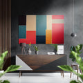 Red and Teal Color Block Rectangles Brushed Aluminum Dibond Wall Art