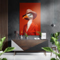 Coral Fedora Goose in Red Coat Brushed Aluminum Dibond Wall Art