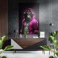Magenta Hoodie Gorilla With Headphones Brushed Aluminum Dibond Wall Art