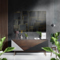 Gold Line Geometry on Black Brushed Aluminum Dibond Wall Art