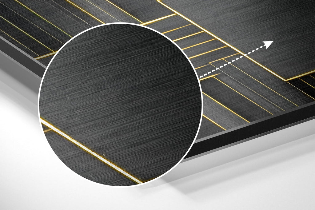 Gold Line Geometry on Black Brushed Aluminum Dibond Wall Art