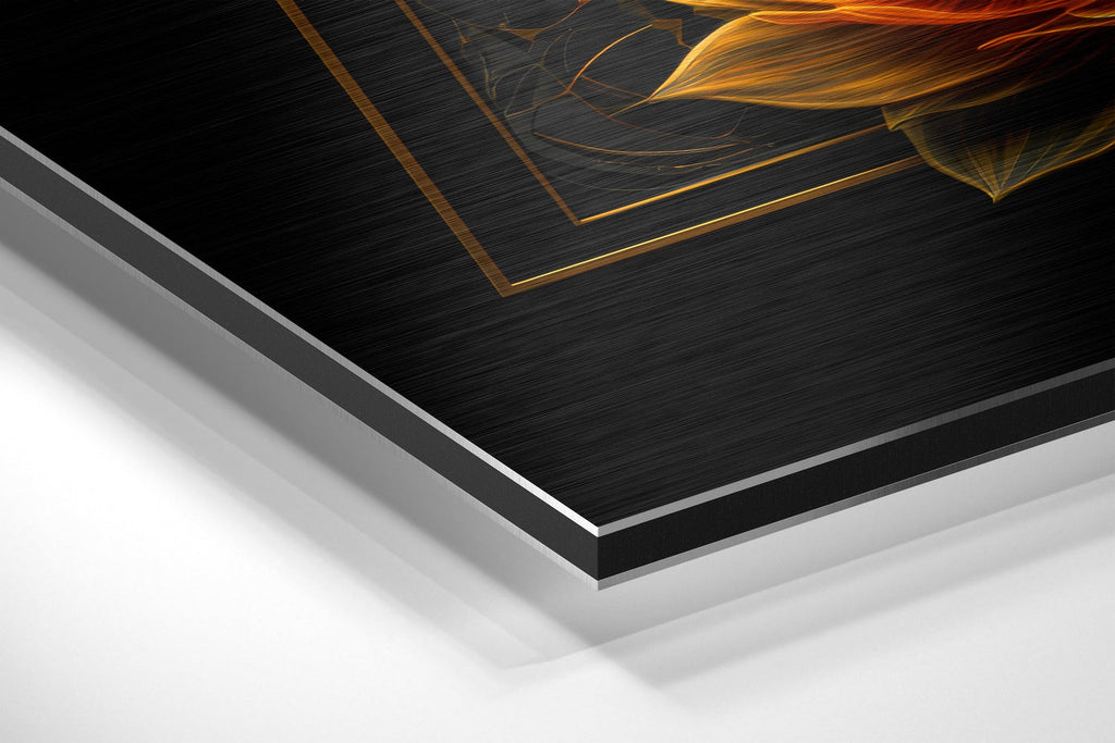 Twin Orange Lotus Gold Triangle Brushed Aluminum Dibond Wall Art