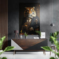 Black Suit Tiger With Whiskey Glass Brushed Aluminum Dibond Wall Art