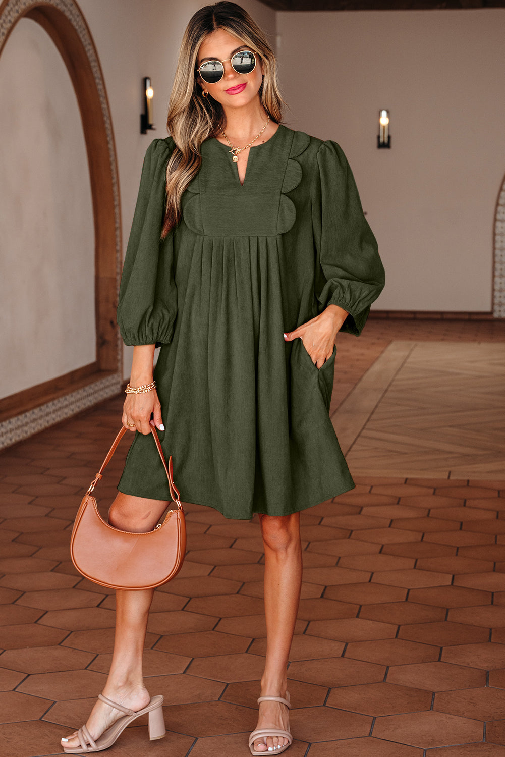 Michelle Pleated Corduroy Mini Dress