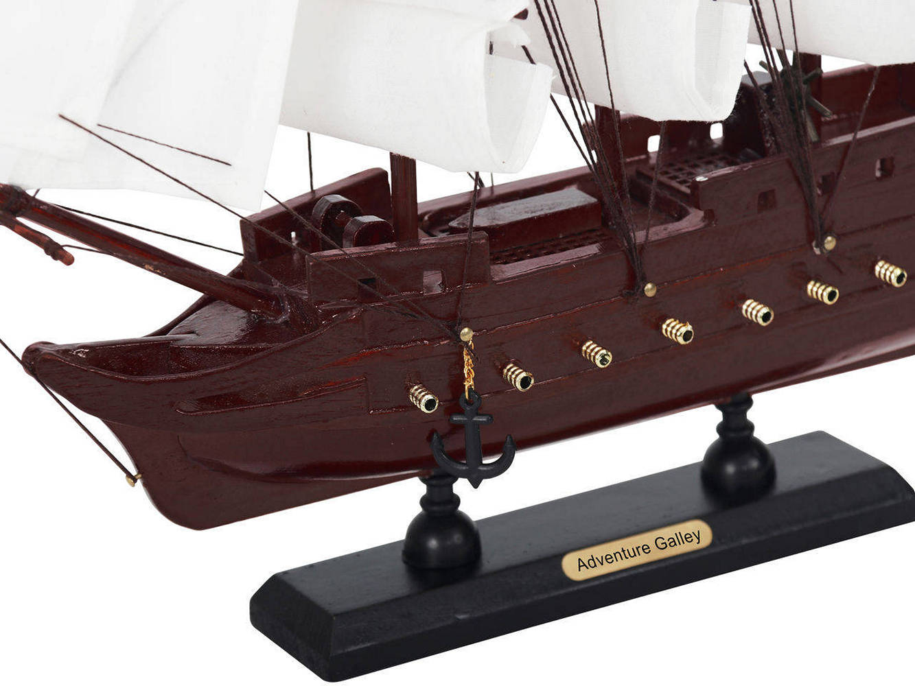 Wooden Captain Kidds Adventure Galley White Sails Model Pirate Ship 12""