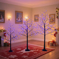 Black Halloween Christmas Tree Set | 3-Pack 4FT + 5FT + 6FT with 216 Purple LED Lights — Adjustable Branches for Spooky Holiday Decor
