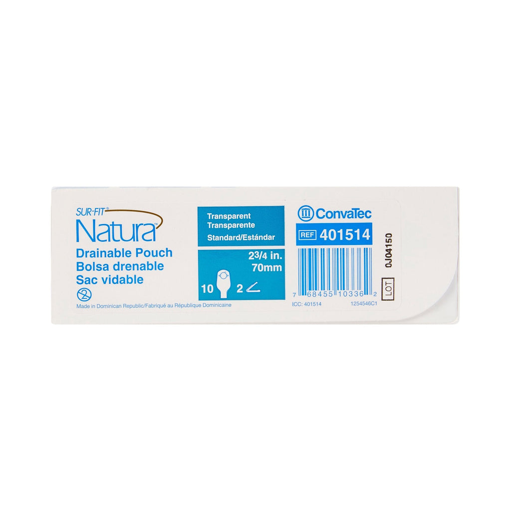 Sur-Fit Natura Two-Piece Colostomy Pouch Drainable, Vinyl, 12 Inch Length, 2¾ Inch Flange, Transparent 401514