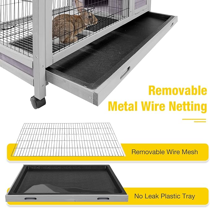 AIVITUVIN Rabbit Hutch Indoor with Wire Rabbit Cage Outdoor Bunny Cage with Run Guinea Pig Cage Leakproof Pull Out Tray - PhishStones Products