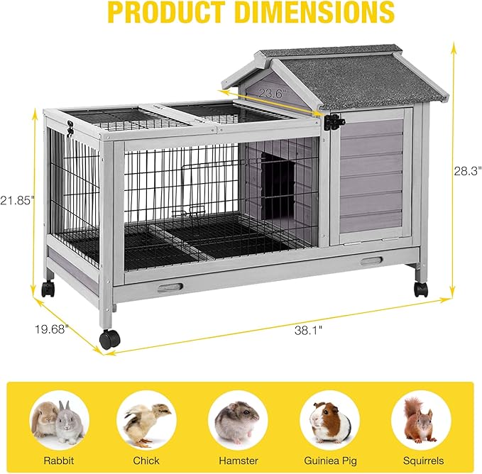 AIVITUVIN Rabbit Hutch Indoor with Wire Rabbit Cage Outdoor Bunny Cage with Run Guinea Pig Cage Leakproof Pull Out Tray - PhishStones Products