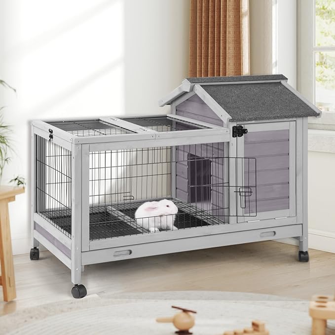 AIVITUVIN Rabbit Hutch Indoor with Wire Rabbit Cage Outdoor Bunny Cage with Run Guinea Pig Cage Leakproof Pull Out Tray - PhishStones Products