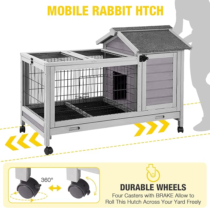 AIVITUVIN Rabbit Hutch Indoor with Wire Rabbit Cage Outdoor Bunny Cage with Run Guinea Pig Cage Leakproof Pull Out Tray - PhishStones Products