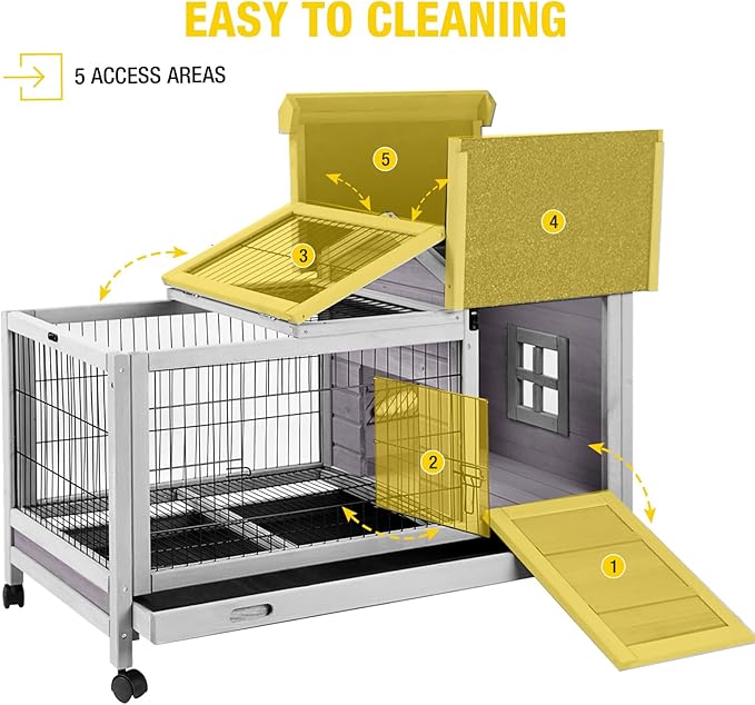 AIVITUVIN Rabbit Hutch Indoor with Wire Rabbit Cage Outdoor Bunny Cage with Run Guinea Pig Cage Leakproof Pull Out Tray - PhishStones Products