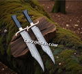 Alamo Musso Bowie Knife Set – Feather Damascus Steel Blades with Brass Guard & Micarta Handle | CSK Forged - PhishStones Products