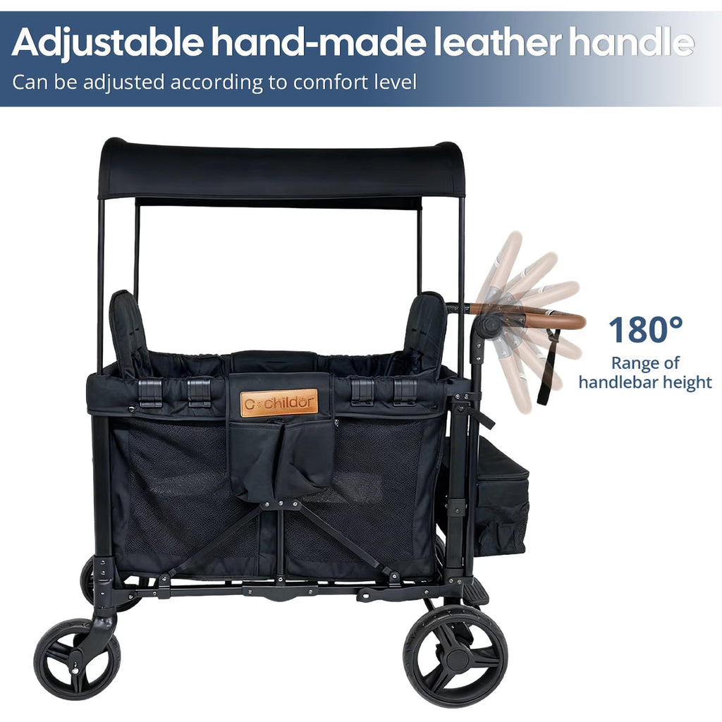 Cochildor All-Terrain Stroller Wagon for 2 Kids - Heavy-Duty Foldable Cart with Canopy, Snack Tray & 5-Point Harness - All-Terrain Traction for Beach, Park, Off-Road - Durable Frame (Gray/Black) - for & Stroller Wagon