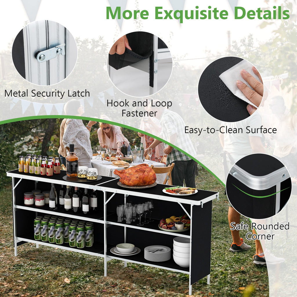 Aluminum Portable Picnic Table with 2-Tier Open Shelves and Spacious Tabletop