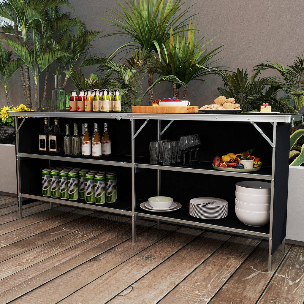 Aluminum Portable Picnic Table with 2-Tier Open Shelves and Spacious Tabletop