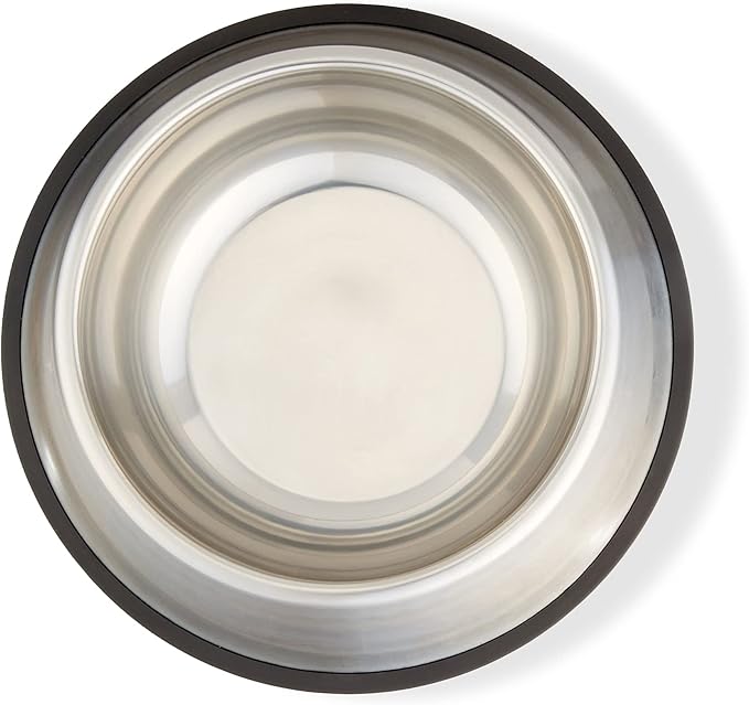 Amazon Basics Stainless Steel Non - Skid Pet Dog Water And Food Bowl, 2 - Pack (10 x 2.8 Inches), Each Holds Up to 4 Cups - PhishStones Products