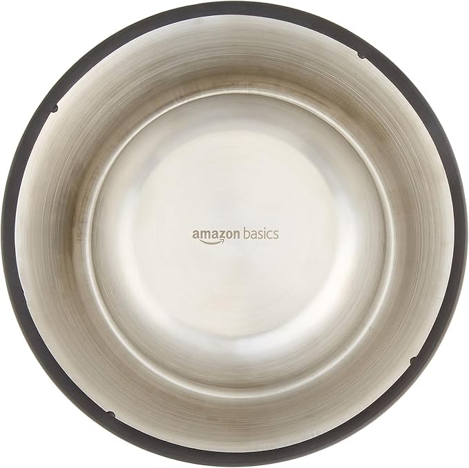 Amazon Basics Stainless Steel Non - Skid Pet Dog Water And Food Bowl, 2 - Pack (10 x 2.8 Inches), Each Holds Up to 4 Cups - PhishStones Products