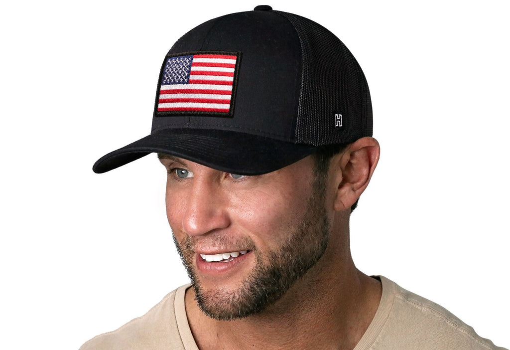 American Flag Trucker Hat | Black USA Snapback - PhishStones Products