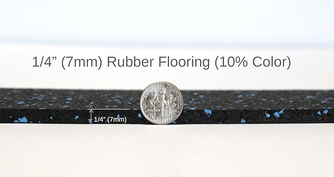 American Floor Mats 1/4in (7mm) Thick 10% Grey 4' x 8' Heavy Duty Rubber Rolls, Protective Exercise Mats, Home Gym Rubber Flooring - PhishStones Products