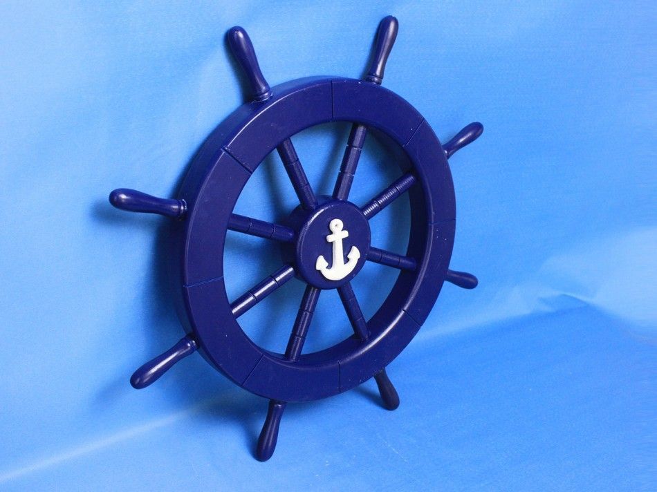 Dark Blue Decorative Ship Wheel with Anchor 18""
