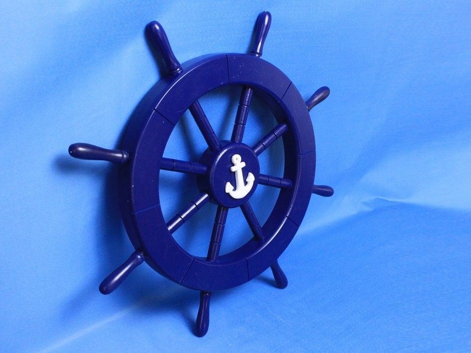 Dark Blue Decorative Ship Wheel with Anchor 18""