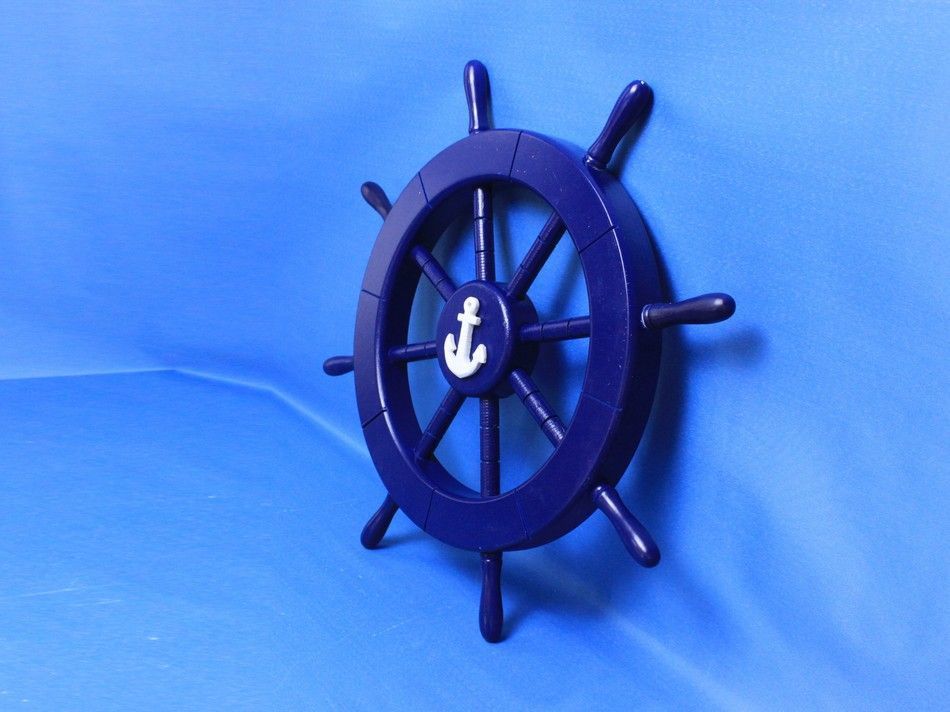 Dark Blue Decorative Ship Wheel with Anchor 18""